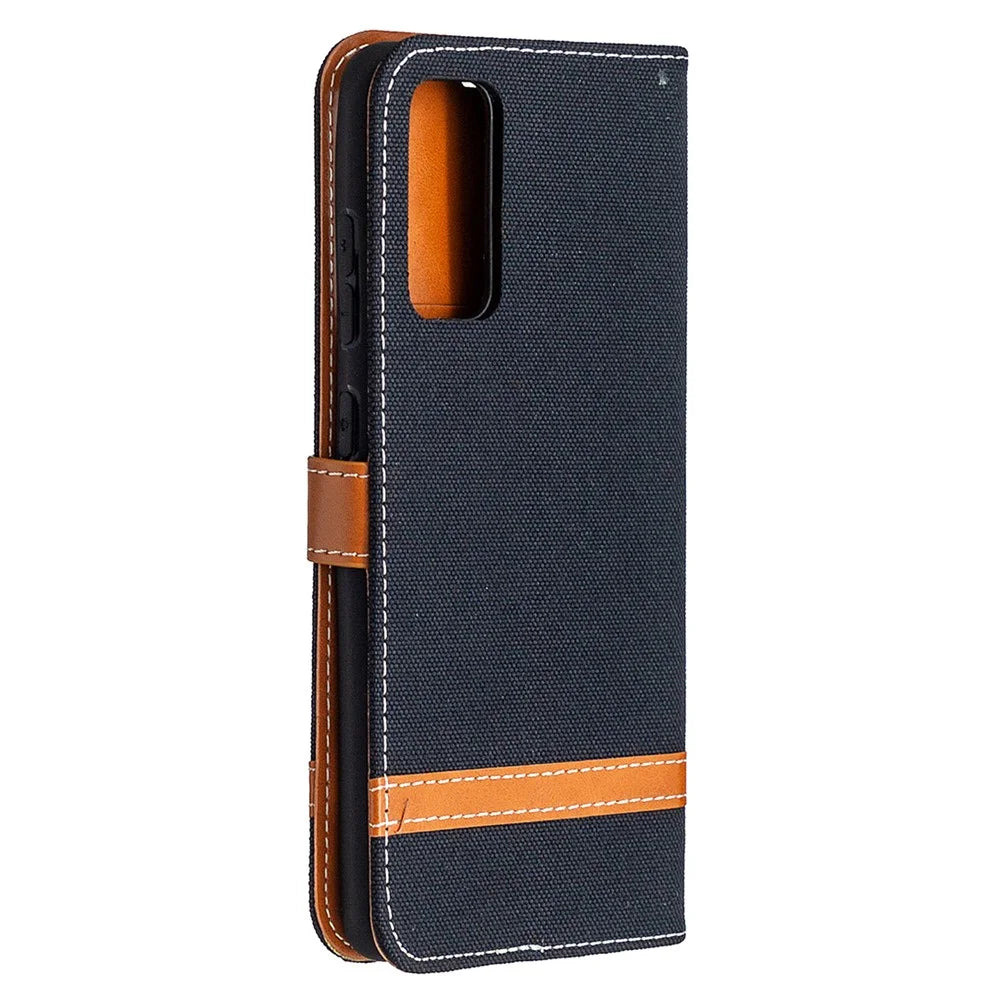 Color Splicing Jeans Cloth Skin Wallet Leather Phone Cover Case for Samsung Galaxy S20 FE 4G/FE 5G/S20 Lite/S20 FE 2022 - Black - 3