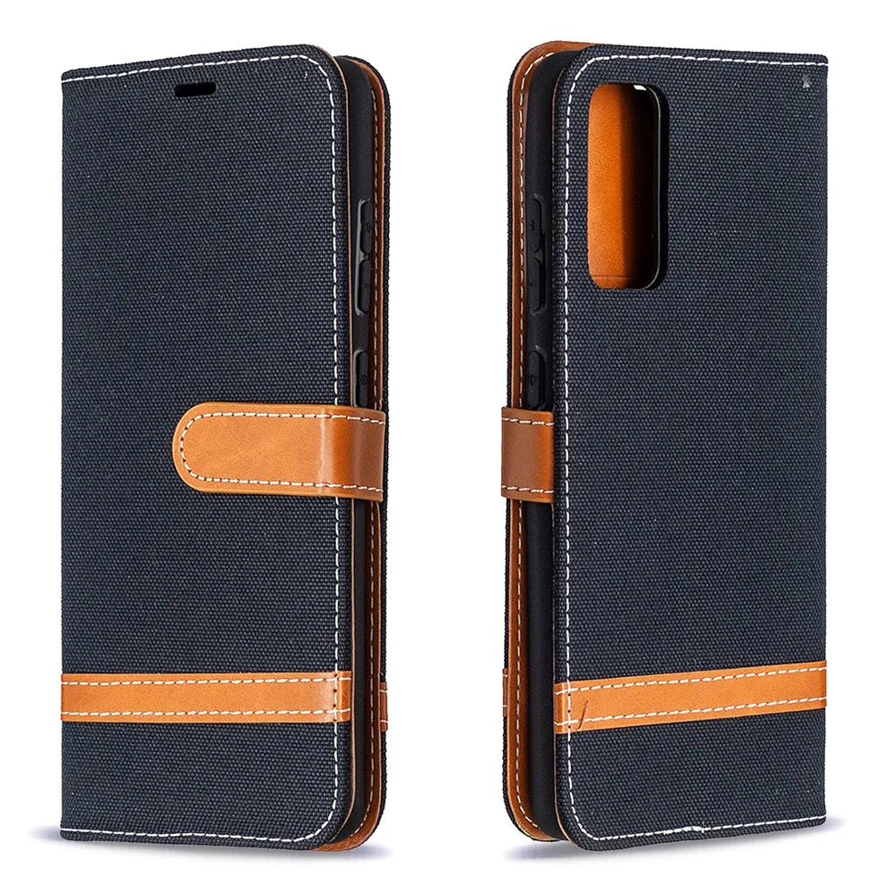 Color Splicing Jeans Cloth Skin Wallet Leather Phone Cover Case for Samsung Galaxy S20 FE 4G/FE 5G/S20 Lite/S20 FE 2022 - Black - 4