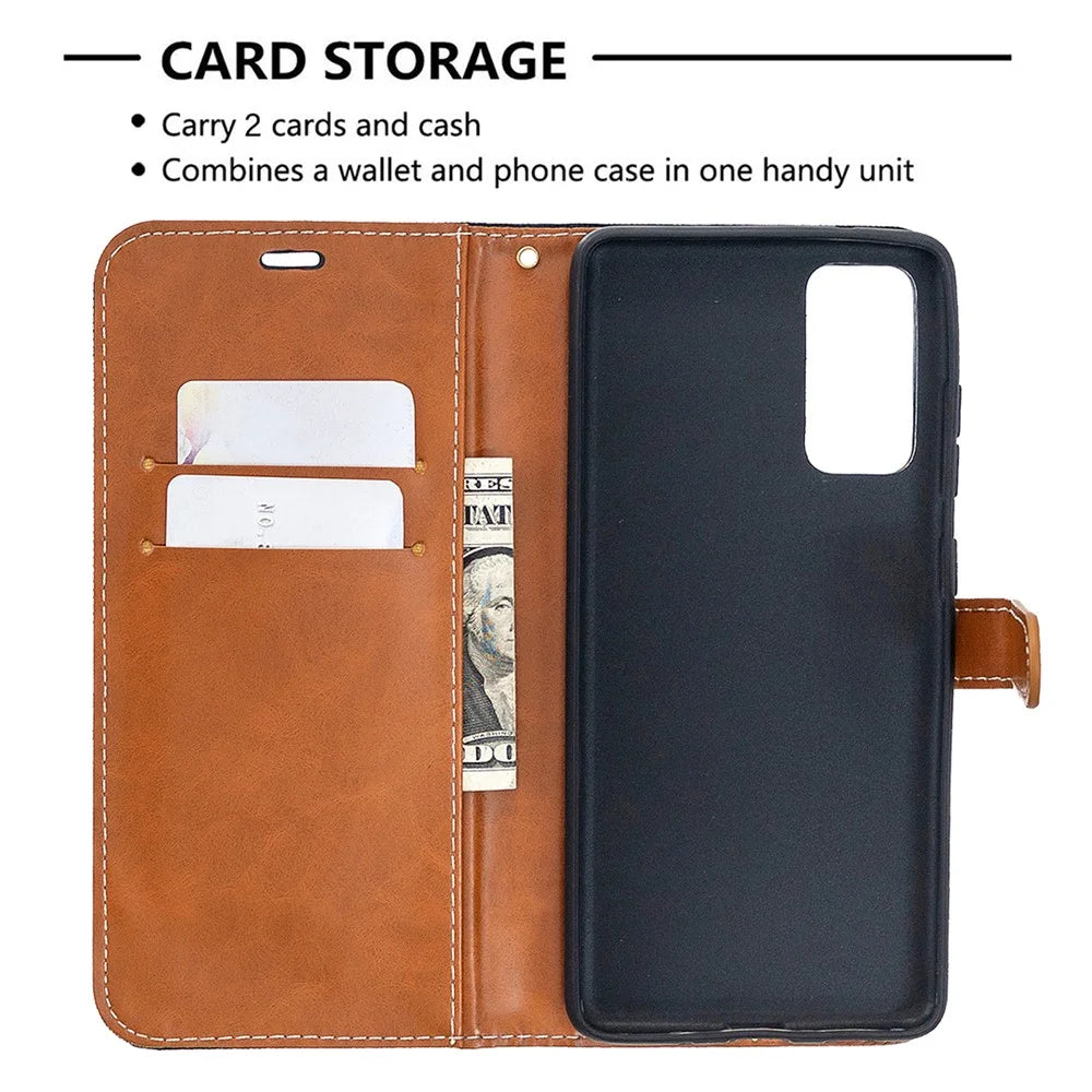 Color Splicing Jeans Cloth Skin Wallet Leather Phone Cover Case for Samsung Galaxy S20 FE 4G/FE 5G/S20 Lite/S20 FE 2022 - Black - 6