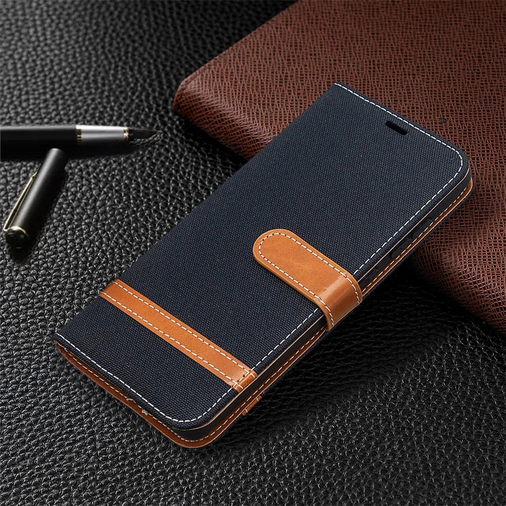 Color Splicing Jeans Cloth Skin Wallet Leather Phone Cover Case for Samsung Galaxy S20 FE 4G/FE 5G/S20 Lite/S20 FE 2022 - Black - 7