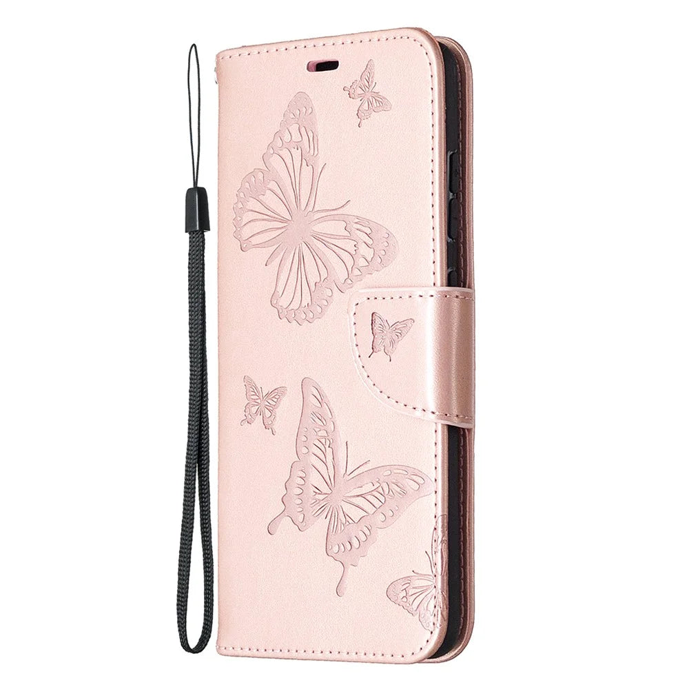Imprint Butterflies with Wallet Leather Cover for Samsung Galaxy S20 FE 4G / FE 5G / S20 Lite / S20 FE 2022 - Rose Gold - 2
