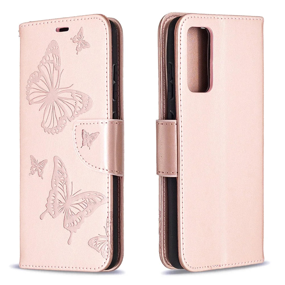 Imprint Butterflies with Wallet Leather Cover for Samsung Galaxy S20 FE 4G / FE 5G / S20 Lite / S20 FE 2022 - Rose Gold - 4