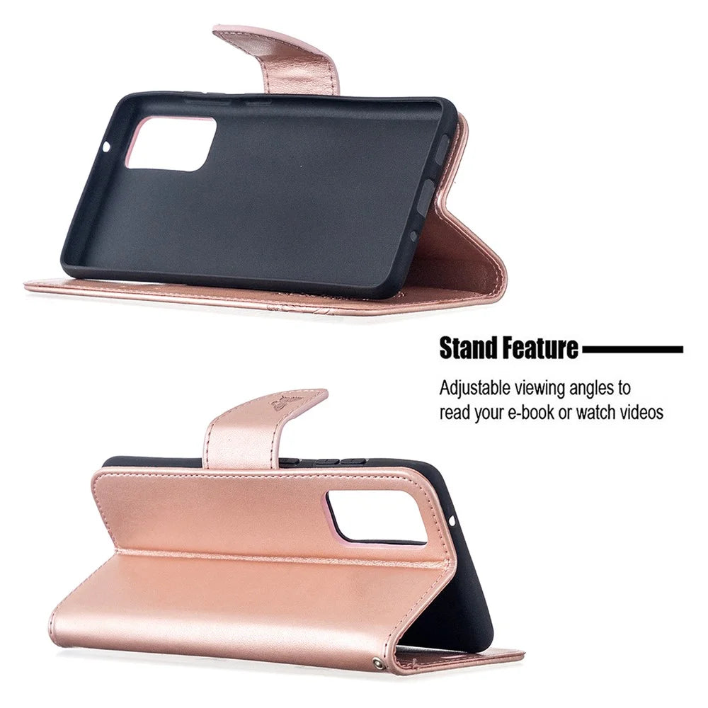 Imprint Butterflies with Wallet Leather Cover for Samsung Galaxy S20 FE 4G / FE 5G / S20 Lite / S20 FE 2022 - Rose Gold - 5