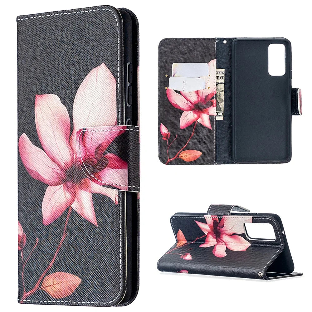Pattern Printing Case Wallet Stand Leather Cover Protector for Samsung Galaxy S20 FE 4G/FE 5G/S20 Lite/S20 FE 2022 - Pink Flower - 1