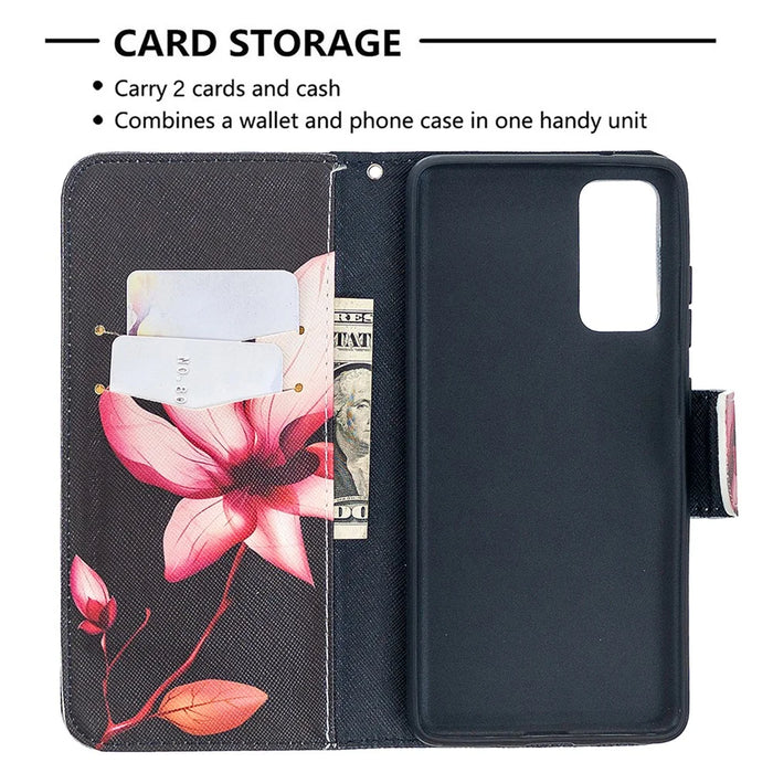 Pattern Printing Case Wallet Stand Leather Cover Protector for Samsung Galaxy S20 FE 4G/FE 5G/S20 Lite/S20 FE 2022 - Pink Flower - 6