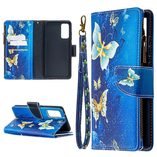 Pattern Printing Case Wallet Stand Leather Cover Protector for Samsung Galaxy S20 FE 4G / FE 5G / S20 Lite / S20 FE 2022 - Blue Butterfly - 1