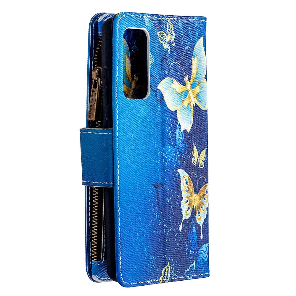 Pattern Printing Case Wallet Stand Leather Cover Protector for Samsung Galaxy S20 FE 4G / FE 5G / S20 Lite / S20 FE 2022 - Blue Butterfly - 3