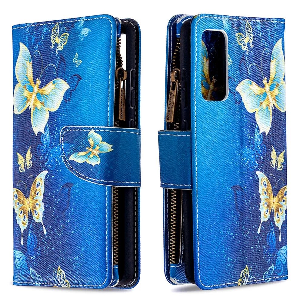Pattern Printing Case Wallet Stand Leather Cover Protector for Samsung Galaxy S20 FE 4G / FE 5G / S20 Lite / S20 FE 2022 - Blue Butterfly - 4