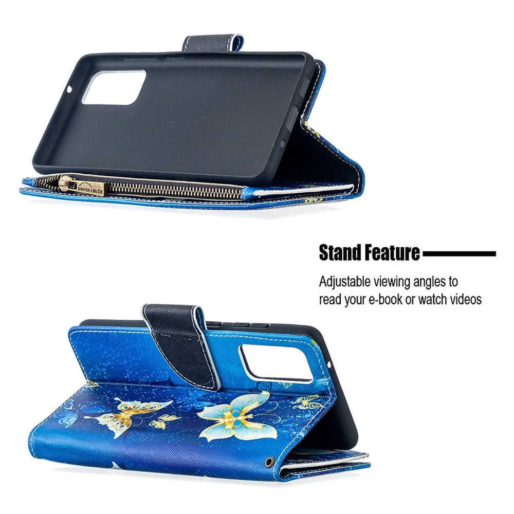 Pattern Printing Case Wallet Stand Leather Cover Protector for Samsung Galaxy S20 FE 4G / FE 5G / S20 Lite / S20 FE 2022 - Blue Butterfly - 5