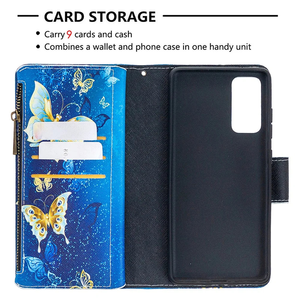 Pattern Printing Case Wallet Stand Leather Cover Protector for Samsung Galaxy S20 FE 4G / FE 5G / S20 Lite / S20 FE 2022 - Blue Butterfly - 6