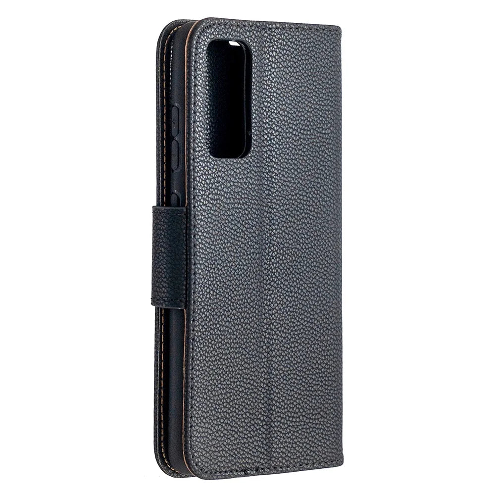 Litchi Surface with Wallet Leather Stand Case for Samsung Galaxy S20 FE 4G/FE 5G/S20 Lite/S20 FE 2022 - Black - 3
