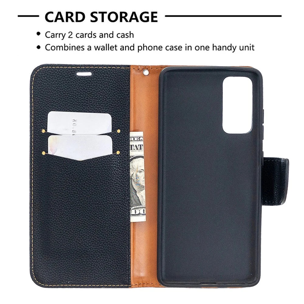 Litchi Surface with Wallet Leather Stand Case for Samsung Galaxy S20 FE 4G/FE 5G/S20 Lite/S20 FE 2022 - Black - 6