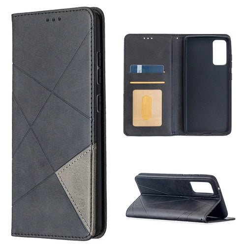 Geometric Pattern Leather Stand Case with Card Slots for Samsung Galaxy S20 FE 4G / FE 5G / S20 Lite / S20 FE 2022 - Black - 1