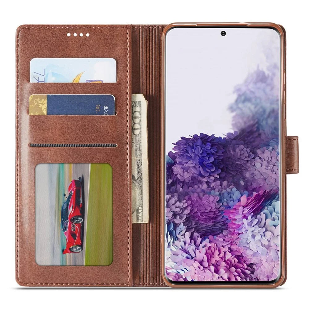 LC.IMEEKE Leather Wallet Stand Case with Reserved Front Cutout for Samsung Galaxy S20 FE 4G/FE 5G/S20 Lite/S20 FE 2022 - Coffee - 2