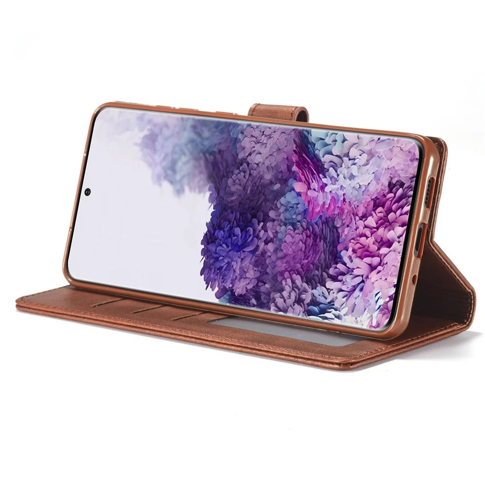 LC.IMEEKE Leather Wallet Stand Case with Reserved Front Cutout for Samsung Galaxy S20 FE 4G/FE 5G/S20 Lite/S20 FE 2022 - Coffee - 3