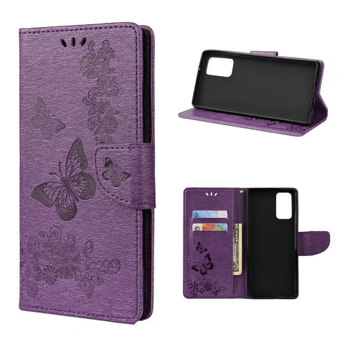 Imprint Butterflies Flower Wallet Stand Leather Case for Samsung Galaxy S20 FE 4G/FE 5G/S20 Lite/S20 FE 2022 - Purple - 1