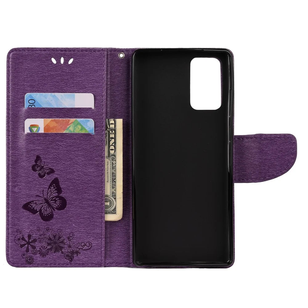Imprint Butterflies Flower Wallet Stand Leather Case for Samsung Galaxy S20 FE 4G/FE 5G/S20 Lite/S20 FE 2022 - Purple - 4