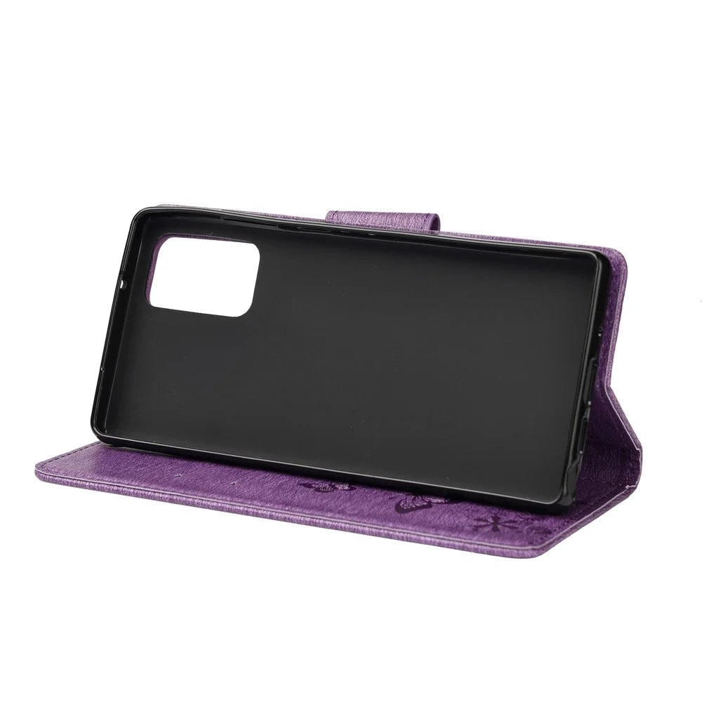 Imprint Butterflies Flower Wallet Stand Leather Case for Samsung Galaxy S20 FE 4G/FE 5G/S20 Lite/S20 FE 2022 - Purple - 5