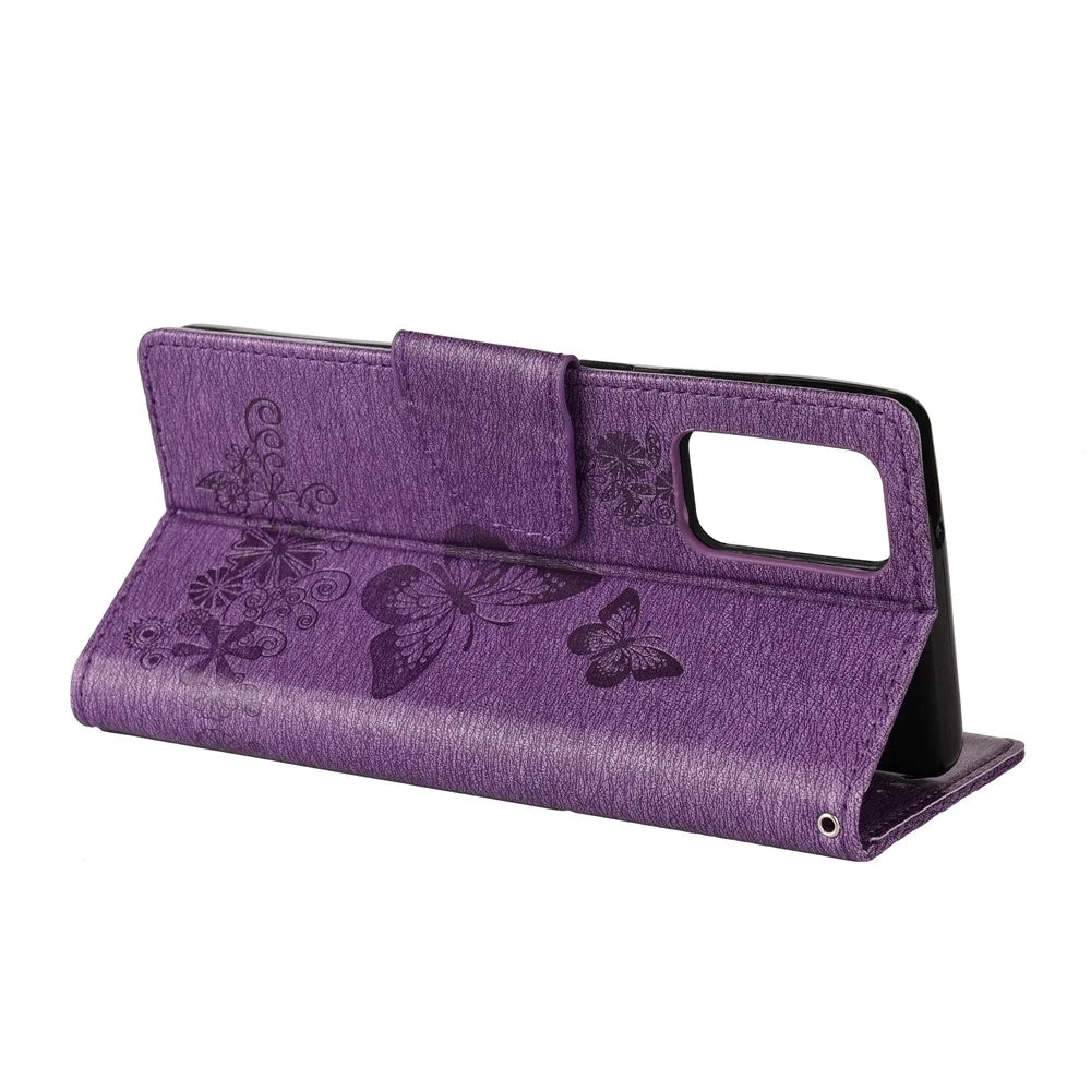 Imprint Butterflies Flower Wallet Stand Leather Case for Samsung Galaxy S20 FE 4G/FE 5G/S20 Lite/S20 FE 2022 - Purple - 6