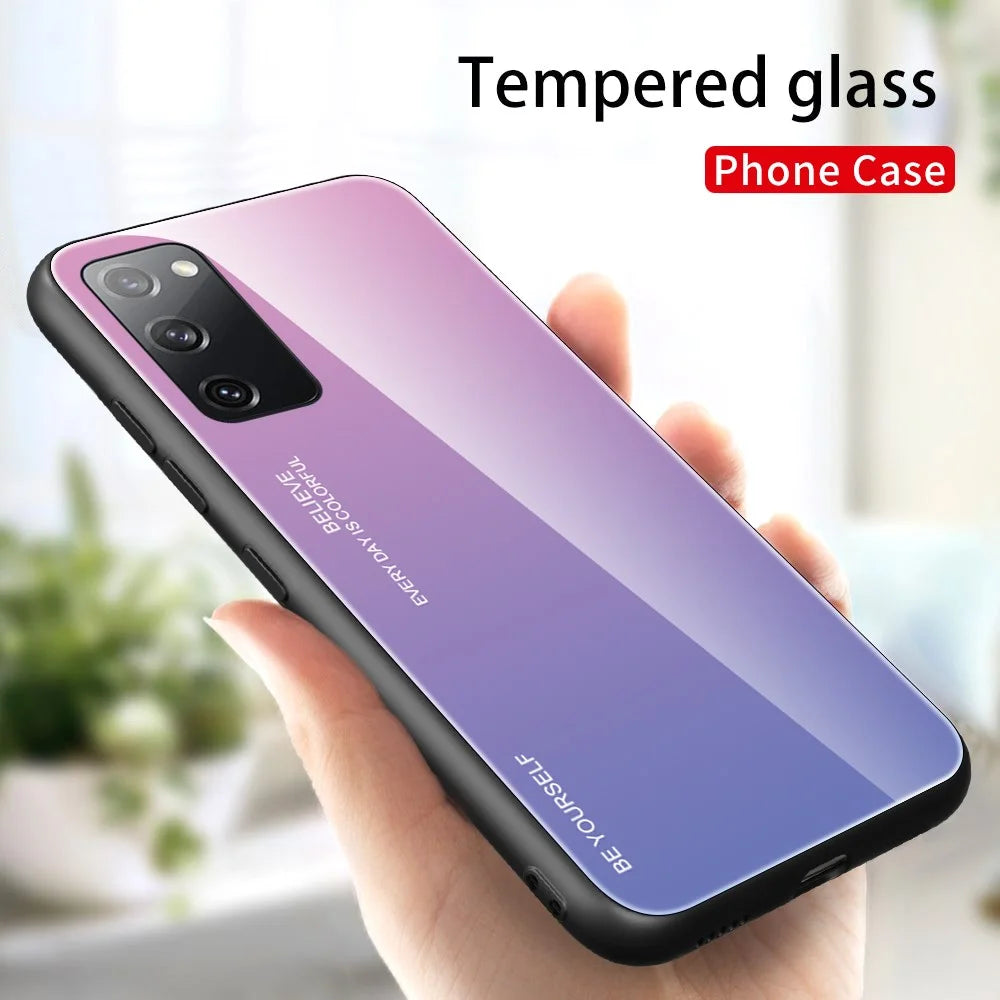 Gradient Tempered Glass PC TPU Hybrid Case for Samsung Galaxy S20 FE 4G/FE 5G/S20 Lite/S20 FE 2022 - Pink / Blue - 3