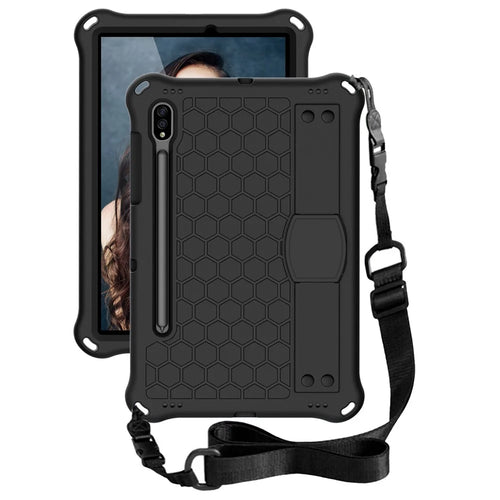 Honeycomb Texture EVA Tablet Combo Case with Shoulder Strap for Samsung Galaxy Tab S7 / S8 - Black - 1