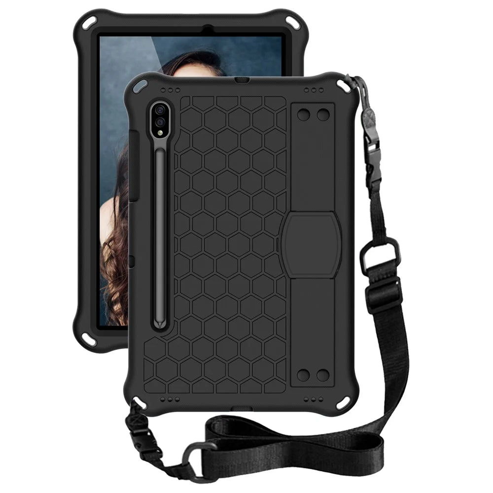 Honeycomb Texture EVA Tablet Combo Case with Shoulder Strap for Samsung Galaxy Tab S7 / S8 - Black - 1