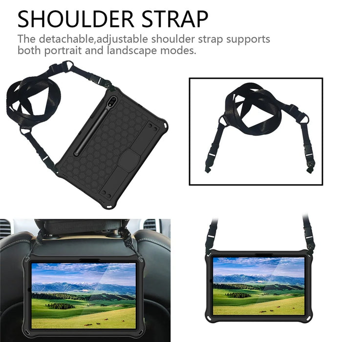 Honeycomb Texture EVA Tablet Combo Case with Shoulder Strap for Samsung Galaxy Tab S7 / S8 - Black - 2