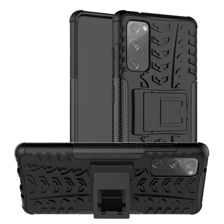 Cool Tyre PC + TPU Protection Shell with Kickstand for Samsung Galaxy S20 FE 5G/S20 Fan Edition 5G - Black - 1