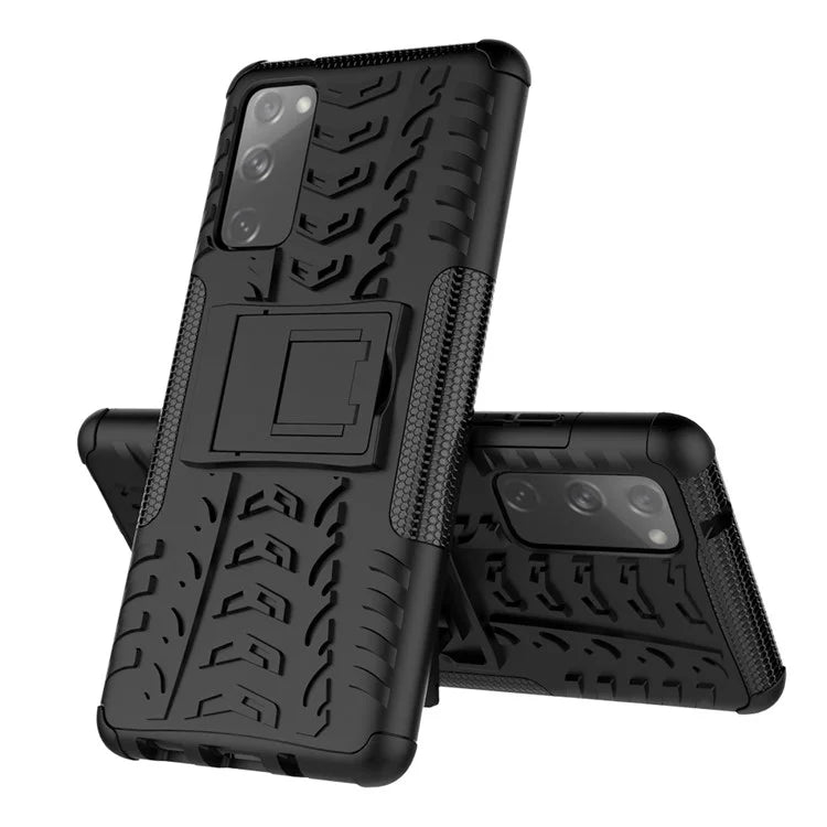 Cool Tyre PC + TPU Protection Shell with Kickstand for Samsung Galaxy S20 FE 5G/S20 Fan Edition 5G - Black - 2