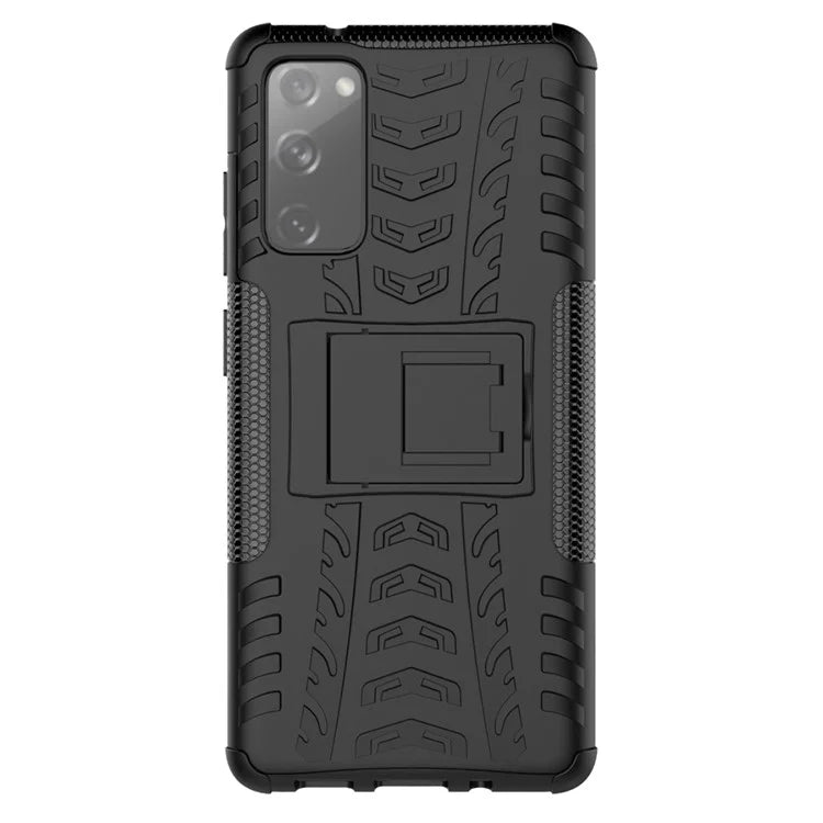 Cool Tyre PC + TPU Protection Shell with Kickstand for Samsung Galaxy S20 FE 5G/S20 Fan Edition 5G - Black - 3