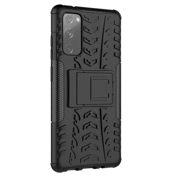 Cool Tyre PC + TPU Protection Shell with Kickstand for Samsung Galaxy S20 FE 5G/S20 Fan Edition 5G - Black - 5