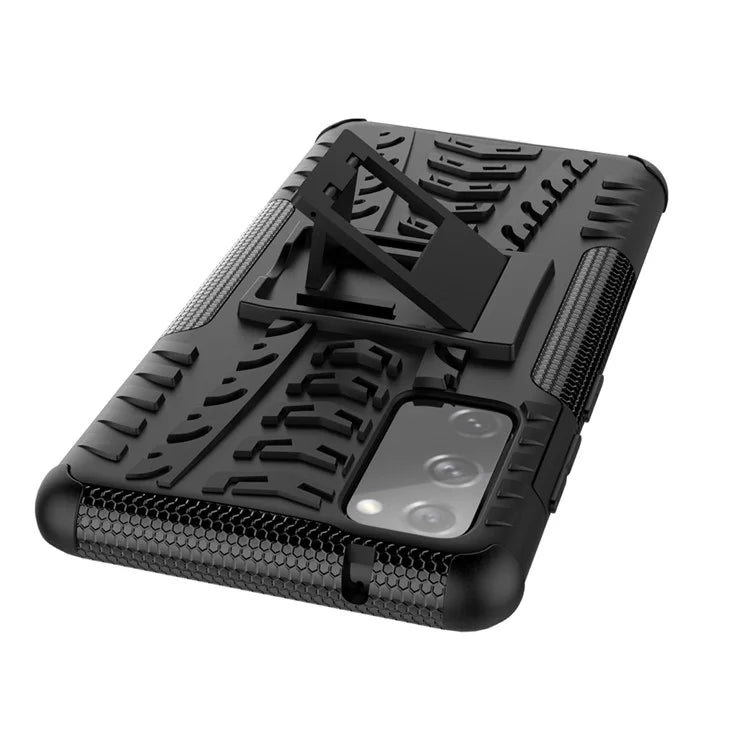Cool Tyre PC + TPU Protection Shell with Kickstand for Samsung Galaxy S20 FE 5G/S20 Fan Edition 5G - Black - 6