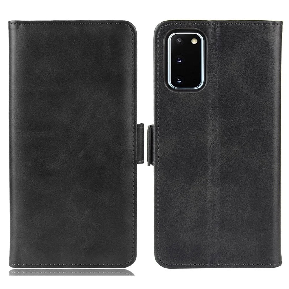 Double Clasp Flip Leather Shell for Samsung Galaxy S20 FE 4G / FE 5G / S20 Lite / S20 FE 2022 with Wallet Stand Design - Black - 1