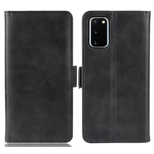 Double Clasp Flip Leather Shell for Samsung Galaxy S20 FE 4G / FE 5G / S20 Lite / S20 FE 2022 with Wallet Stand Design - Black - 1