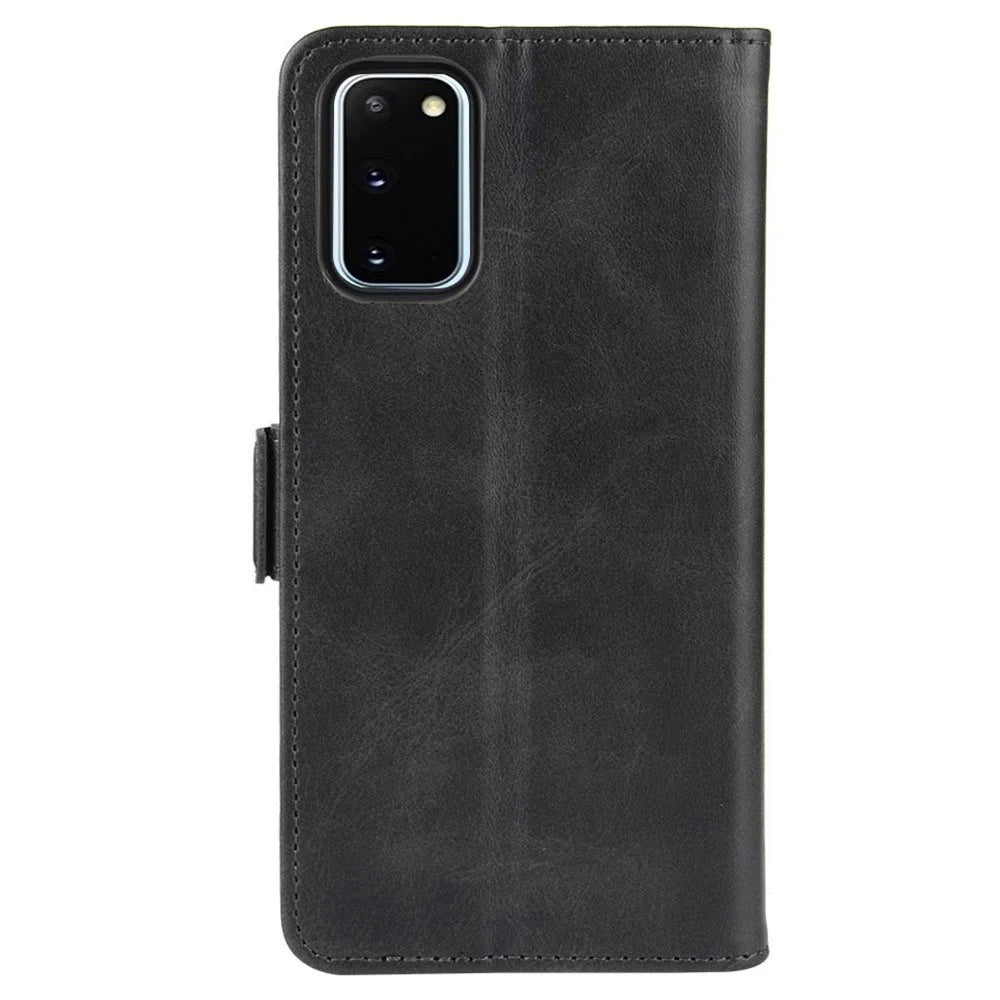 Double Clasp Flip Leather Shell for Samsung Galaxy S20 FE 4G / FE 5G / S20 Lite / S20 FE 2022 with Wallet Stand Design - Black - 7