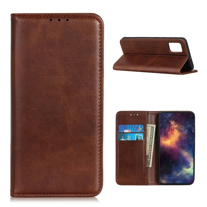 Auto-absorbed Split Leather Phone Shell for Samsung Galaxy M51 Side Fingerprint Version - Coffee - 1