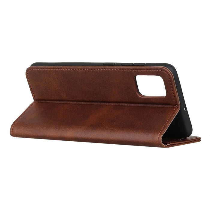 Auto-absorbed Split Leather Phone Shell for Samsung Galaxy M51 Side Fingerprint Version - Coffee - 5