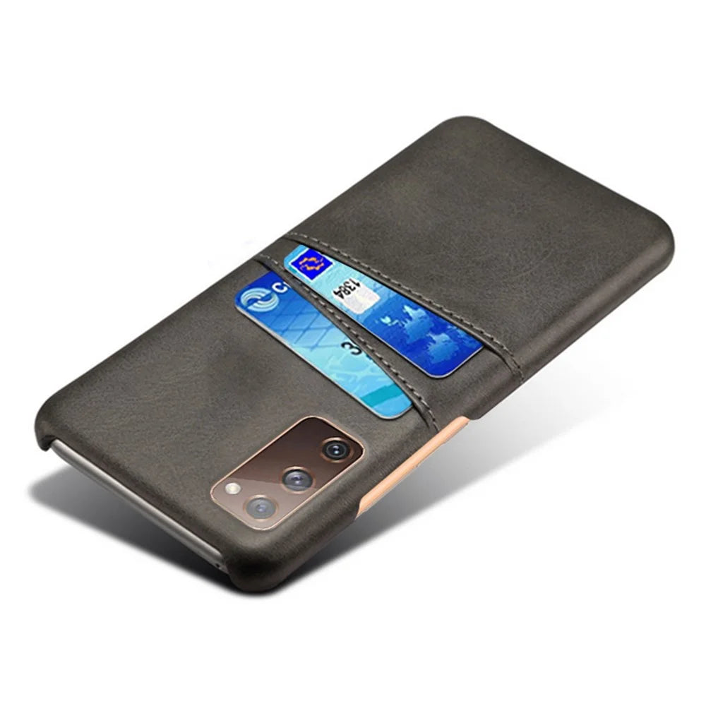 for Samsung Galaxy S20 FE 4G / FE 5G / S20 Lite / S20 FE 2022 PU Leather + Plastic Shell with Card Holder Slots - Black - 3