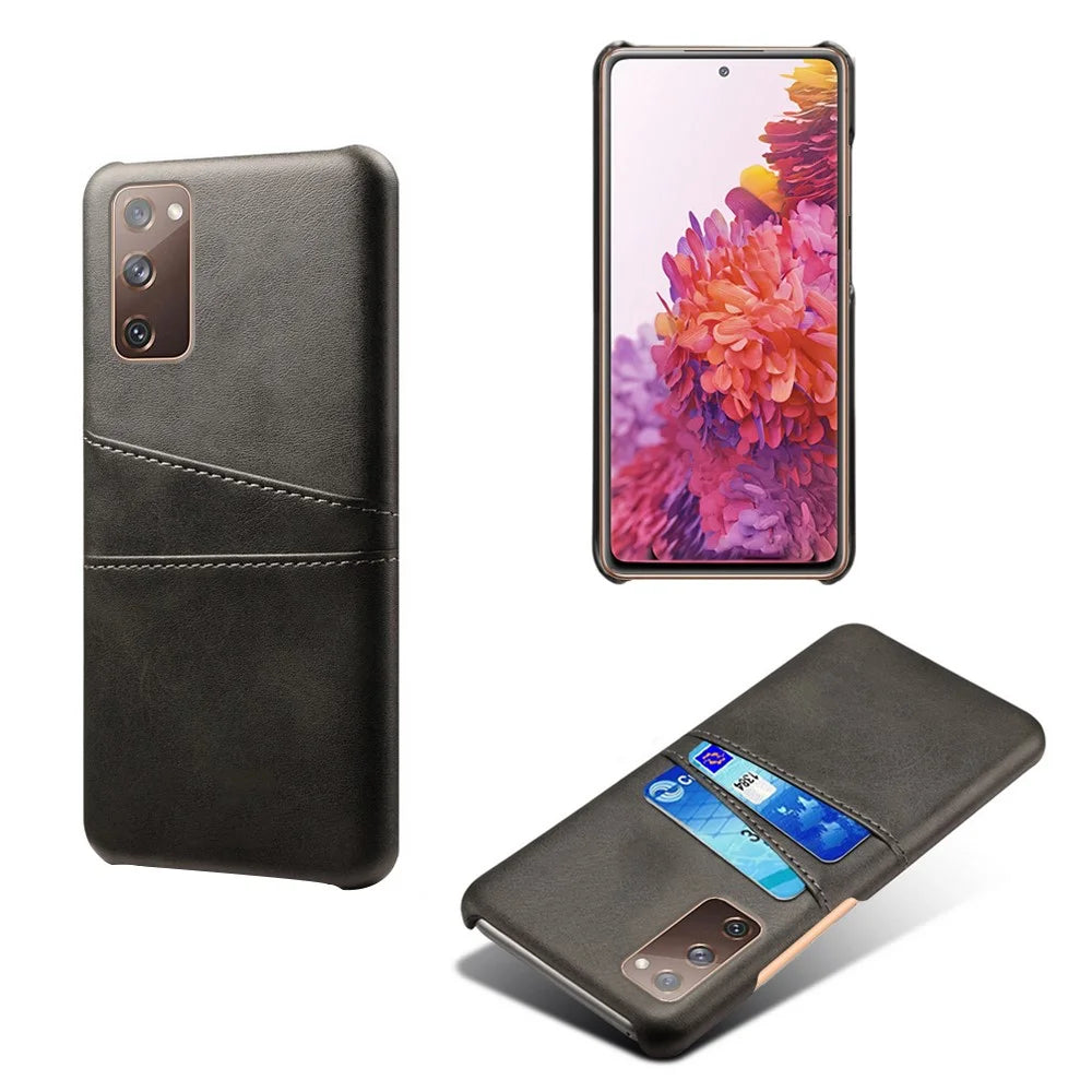 for Samsung Galaxy S20 FE 4G / FE 5G / S20 Lite / S20 FE 2022 PU Leather + Plastic Shell with Card Holder Slots - Black - 5