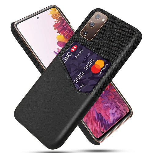 Card Holder Cloth + PU Leather Coated PC Back Cover for Samsung Galaxy S20 FE 4G / FE 5G / S20 Lite / S20 FE 2022 - Black - 1