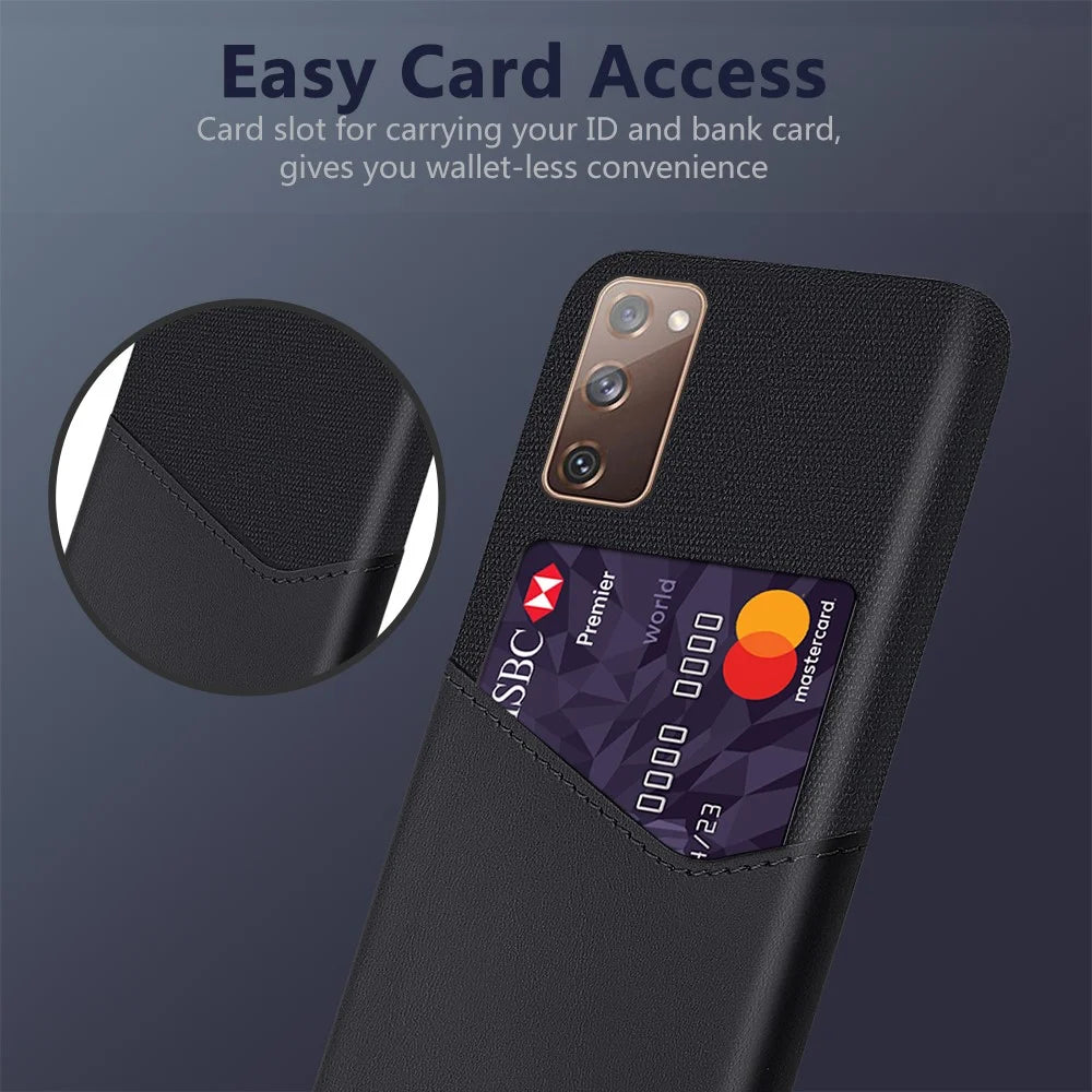 Card Holder Cloth + PU Leather Coated PC Back Cover for Samsung Galaxy S20 FE 4G / FE 5G / S20 Lite / S20 FE 2022 - Black - 2