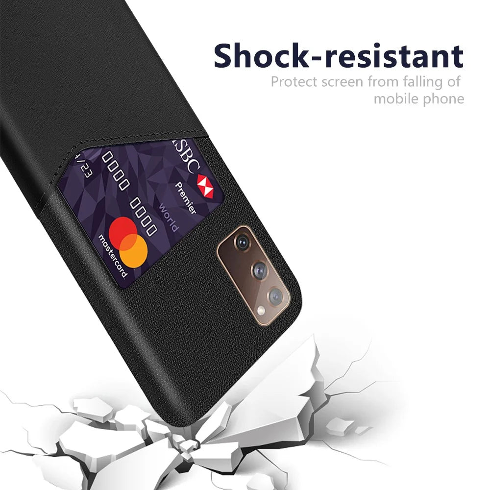Card Holder Cloth + PU Leather Coated PC Back Cover for Samsung Galaxy S20 FE 4G / FE 5G / S20 Lite / S20 FE 2022 - Black - 3