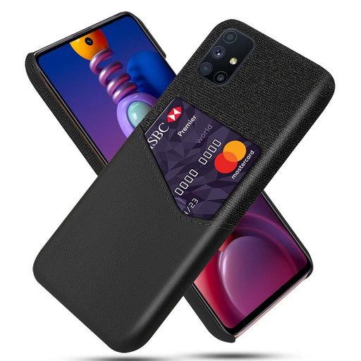 Card Slot Shell Cloth + PU Leather + PC Hybrid Case for Samsung Galaxy M51 (Side Fingerprint) - Black - 1
