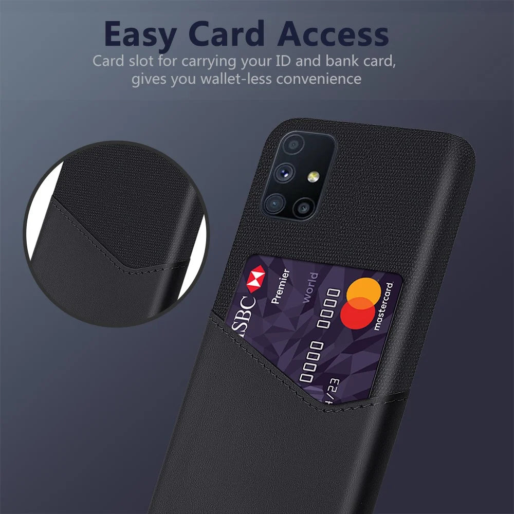 Card Slot Shell Cloth + PU Leather + PC Hybrid Case for Samsung Galaxy M51 (Side Fingerprint) - Black - 2