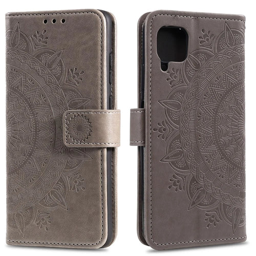 Imprint Flower Leather Shell Cover for Samsung Galaxy A42 5G - Grey - 1