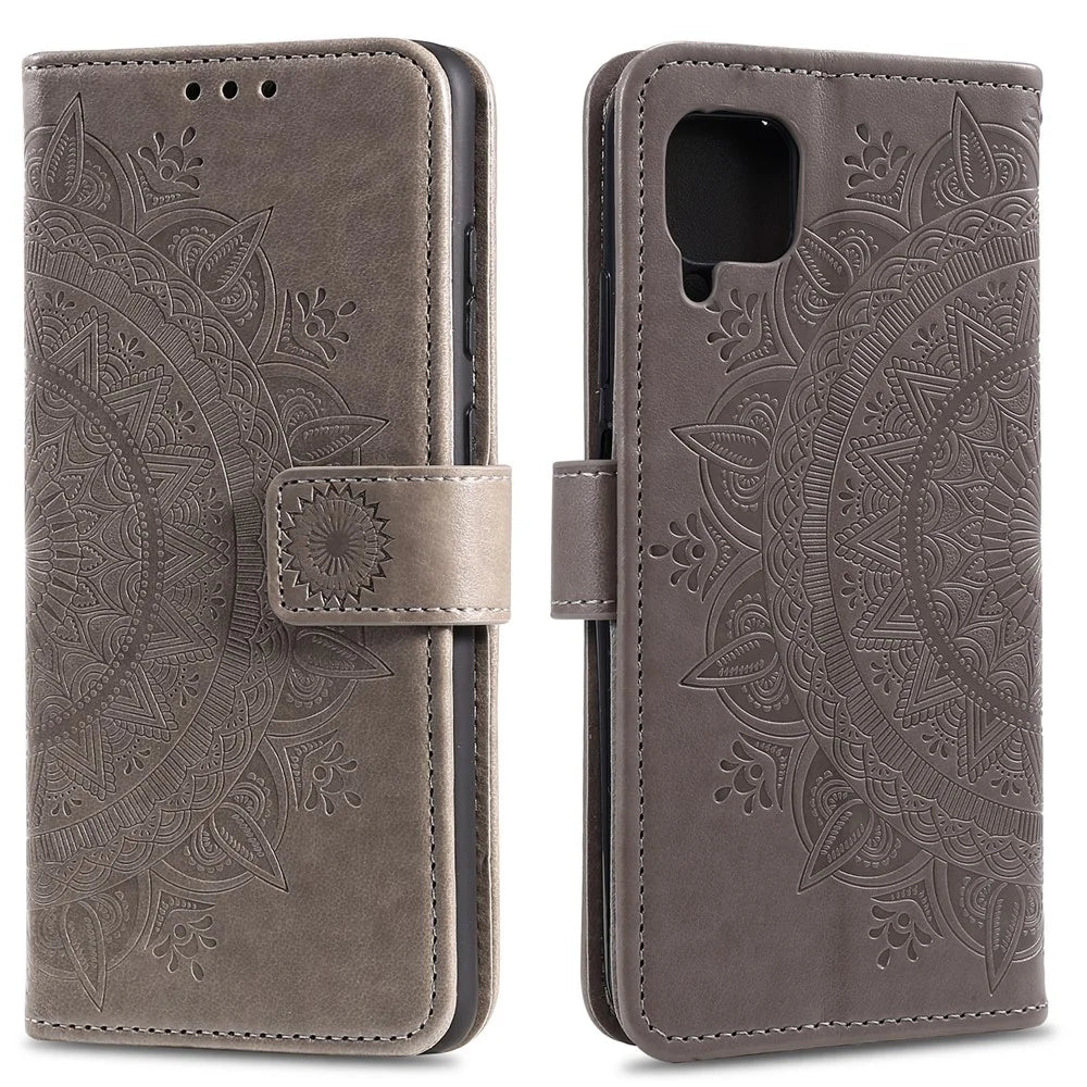 Imprint Flower Leather Shell Cover for Samsung Galaxy A42 5G - Grey - 1
