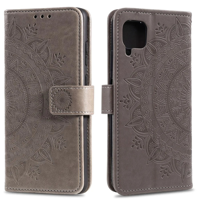 Imprint Flower Leather Shell Cover for Samsung Galaxy A42 5G - Grey - 1