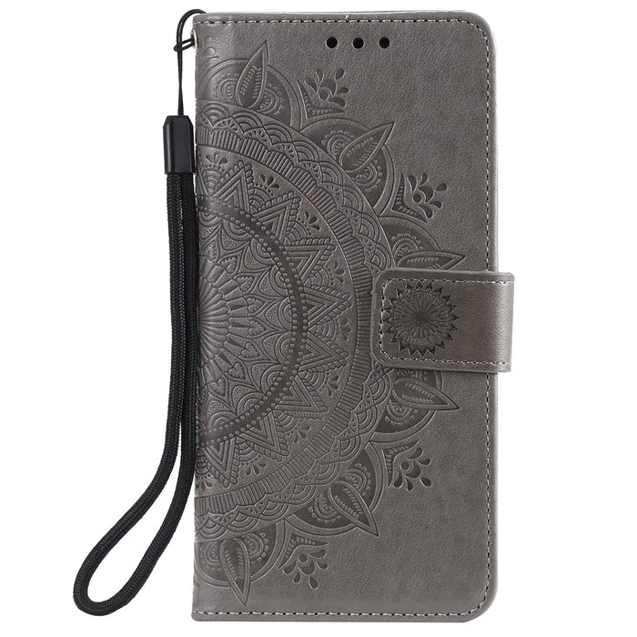 Imprint Flower Leather Shell Cover for Samsung Galaxy A42 5G - Grey - 2