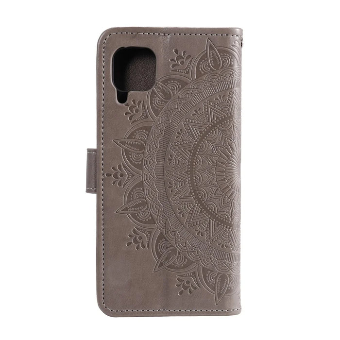 Imprint Flower Leather Shell Cover for Samsung Galaxy A42 5G - Grey - 3