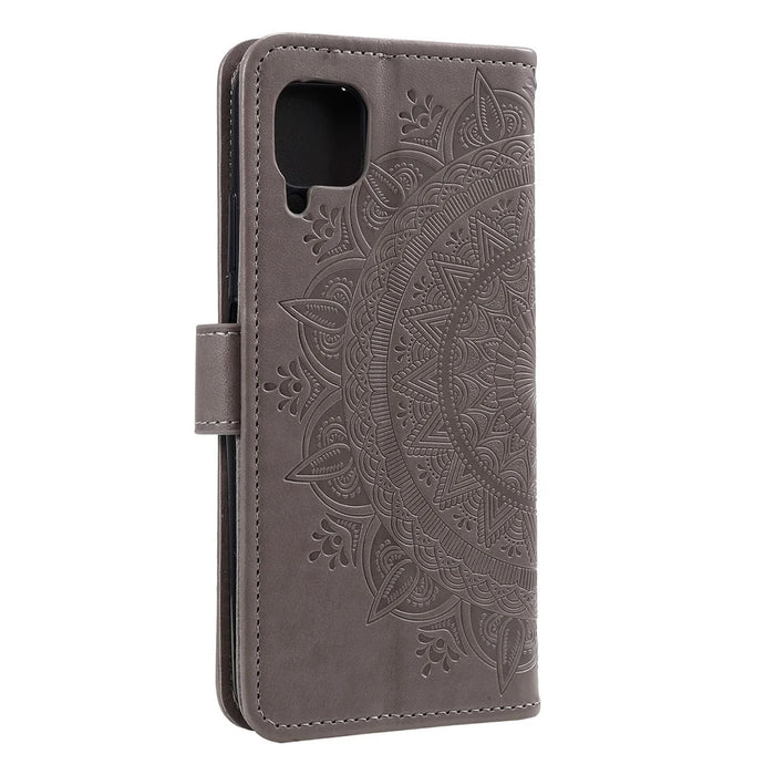 Imprint Flower Leather Shell Cover for Samsung Galaxy A42 5G - Grey - 5